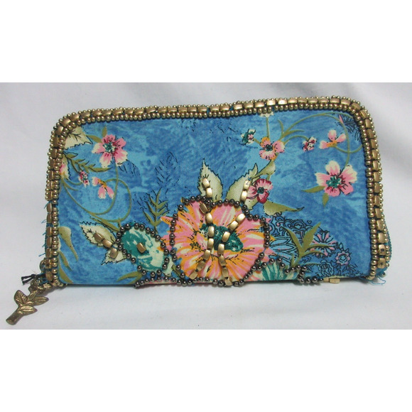 Pier 1 Imports Women's Floral Beaded Wallet Some Beads are Loose 7.5" x 4" - Picture 1 of 8